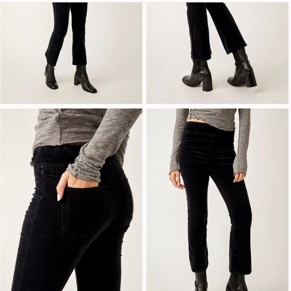 Free People In My Feelings Black Velvet Crop Slim Flare Pants High Rise (Size L) - Picture 12 of 12